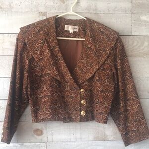 Elegant Brown Corduroy Paisley cropped Jacket